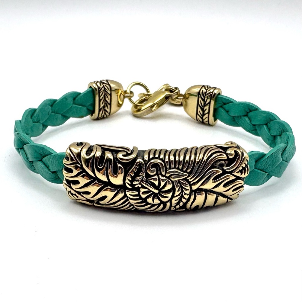 Studio Barse Turquoise Braided Leather & Golden Bronze  Southwestern Bracelet